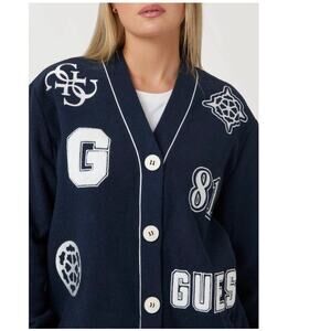 Guess Varsity Patchwork Button Down FrenchTerry Cardigan Navy Women’s S